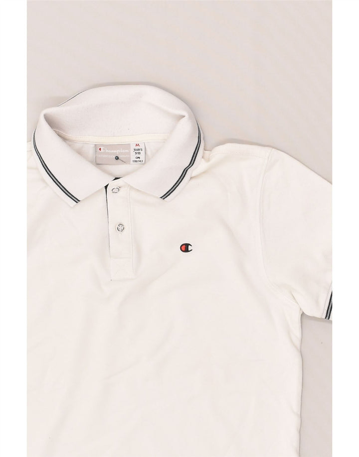 CHAMPION Boys Polo Shirt 9-10 Years Medium  White Cotton | Vintage Champion | Thrift | Second-Hand Champion | Used Clothing | Messina Hembry 