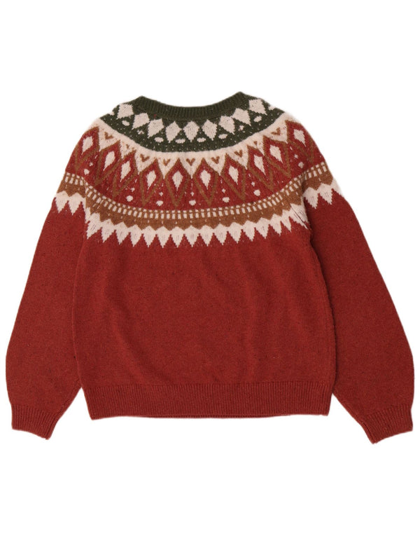 Suéter feminino Fat Face com gola redonda Reino Unido 14 grande vermelho Fair Isle algodão