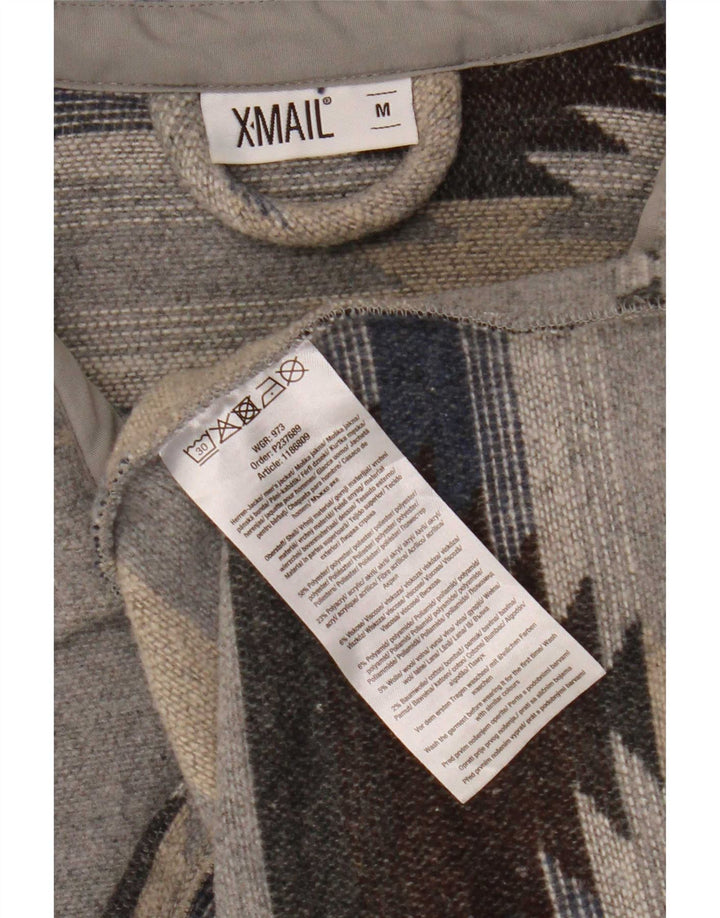 Camiseta masculina de flanela X-Mail poliéster geométrico cinza médio