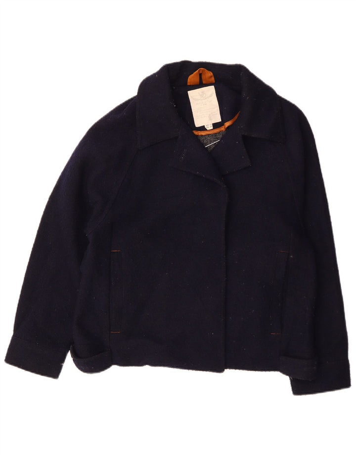 Jaqueta bomber feminina de grandes dimensões White Stuff UK 10 pequena lã azul marinho
