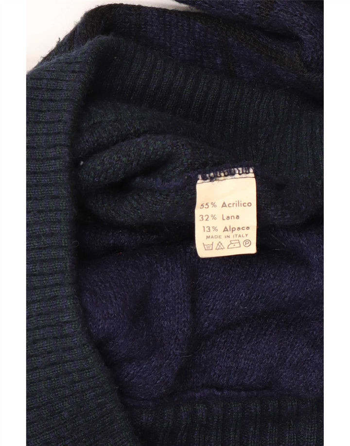 Cardigan Masculino Vintage Médio Azul Marinho Xadrez Poliacrílico