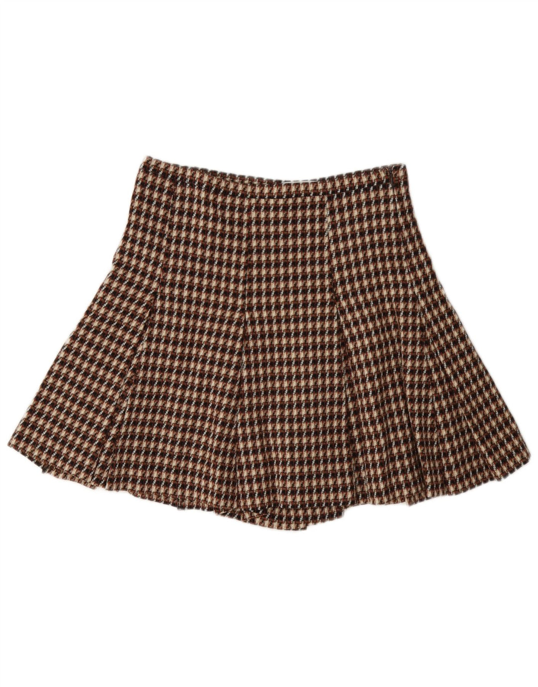 Shorts Cullotes femininos i Blues Reino Unido 8 pequeno W27 lã xadrez marrom