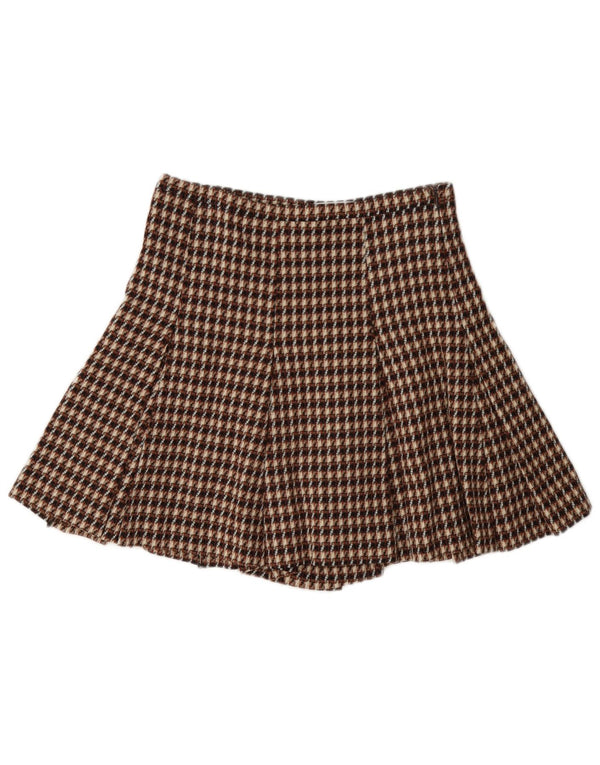 Shorts Cullotes femininos i Blues Reino Unido 8 pequeno W27 lã xadrez marrom