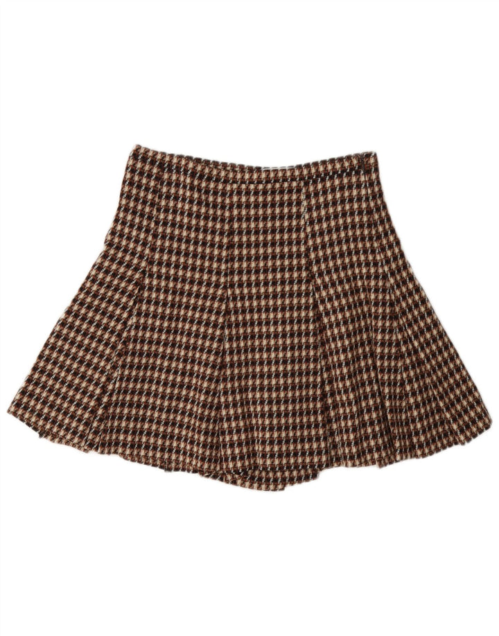 Shorts Cullotes femininos i Blues Reino Unido 8 pequeno W27 lã xadrez marrom