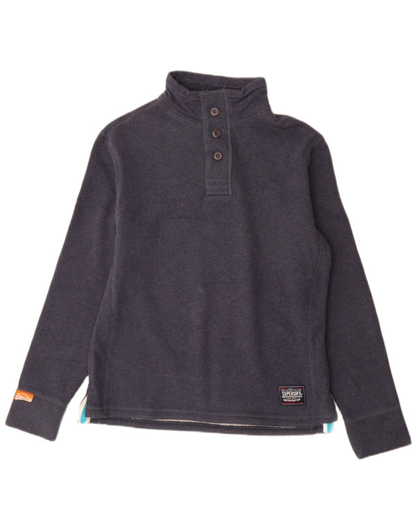 Superdry moletom masculino com gola com botão gráfico jumper XL azul marinho algodão
