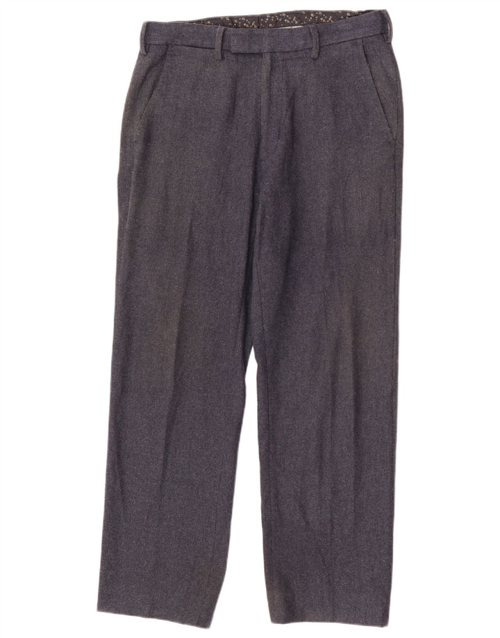 Calça masculina de terno reto Marks & Spencer W30 L27 lã azul marinho