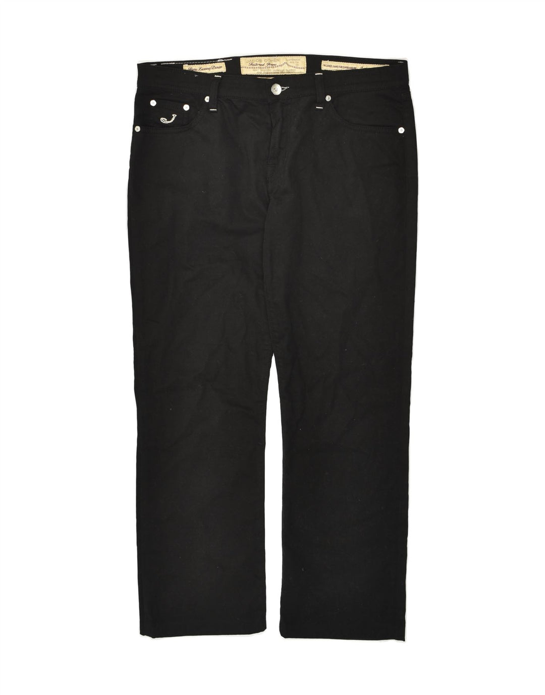 JACOB COHEN Womens Straight Casual Trousers W32 L27 Black Cotton | Vintage Jacob Cohen | Thrift | Second-Hand Jacob Cohen | Used Clothing | Messina Hembry 