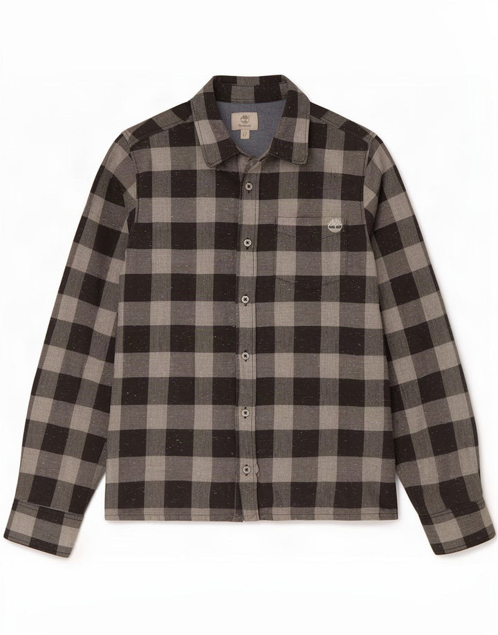 Camisa Timberland Meninos Flanela 13-14 Anos Pequeno Algodão Gingham Cinza