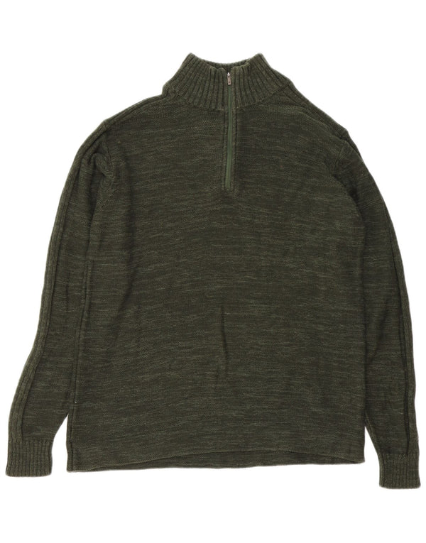 Suéter masculino Columbia com zíper e gola grande de algodão manchado verde