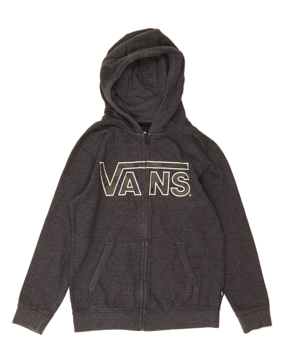 VANS Womens Graphic Zip Hoodie Sweater UK 14 Medium Grey Cotton Vintage Vans and Second-Hand Vans from Messina Hembry 