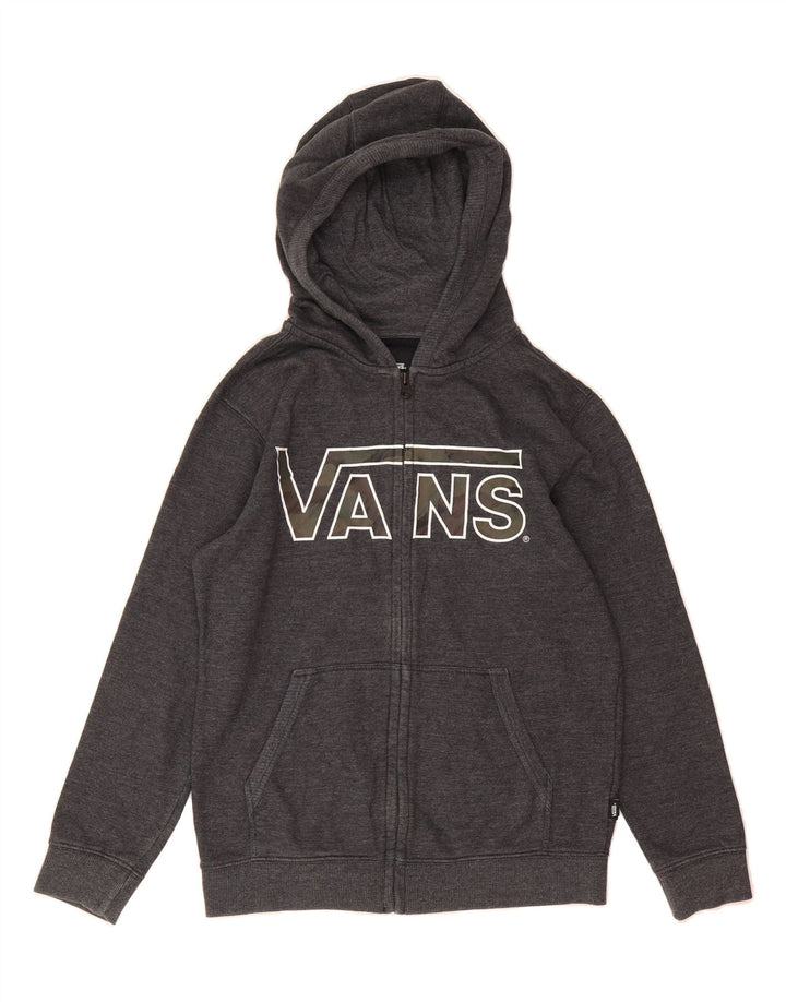 VANS Womens Graphic Zip Hoodie Sweater UK 14 Medium Grey Cotton Vintage Vans and Second-Hand Vans from Messina Hembry 