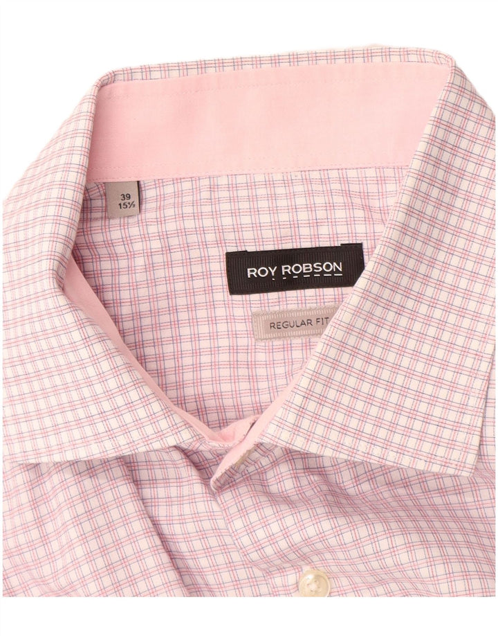 Roy Robson Camisa masculina de ajuste regular tamanho 39 15 1/2 algodão xadrez rosa médio