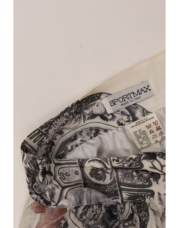 Mini saia larga com padrão abstrato feminino Sportmax Reino Unido 14 médio W28 branco