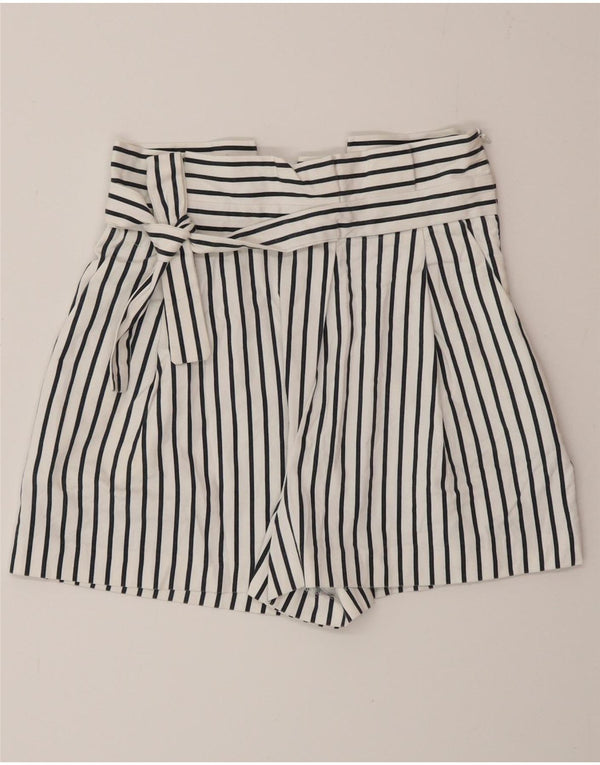 Zara Shorts Chino Feminino Cintura Alta XS W24 Algodão Listrado Branco