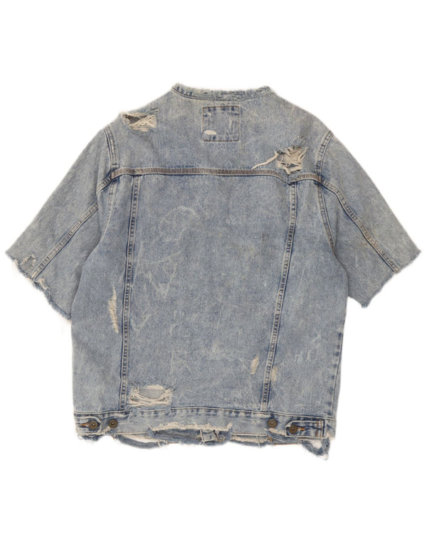Zara Jaqueta jeans masculina de manga curta desgastada Reino Unido 42 XL azul algodão