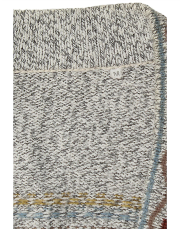 Suéter cardigã masculino VINTAGE cinza médio Fair Isle
