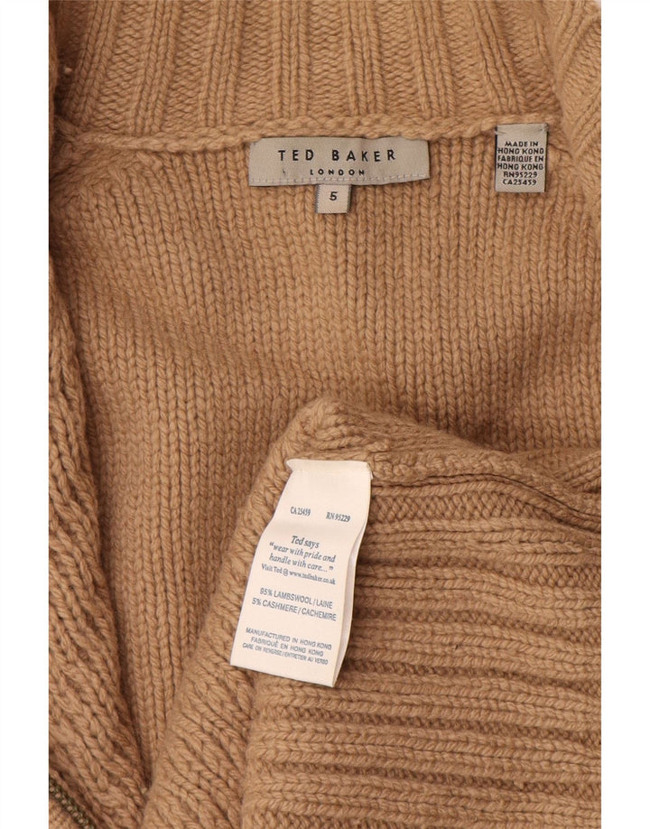 Suéter cardigã masculino Ted Baker tamanho 5 XL lã de cordeiro bege