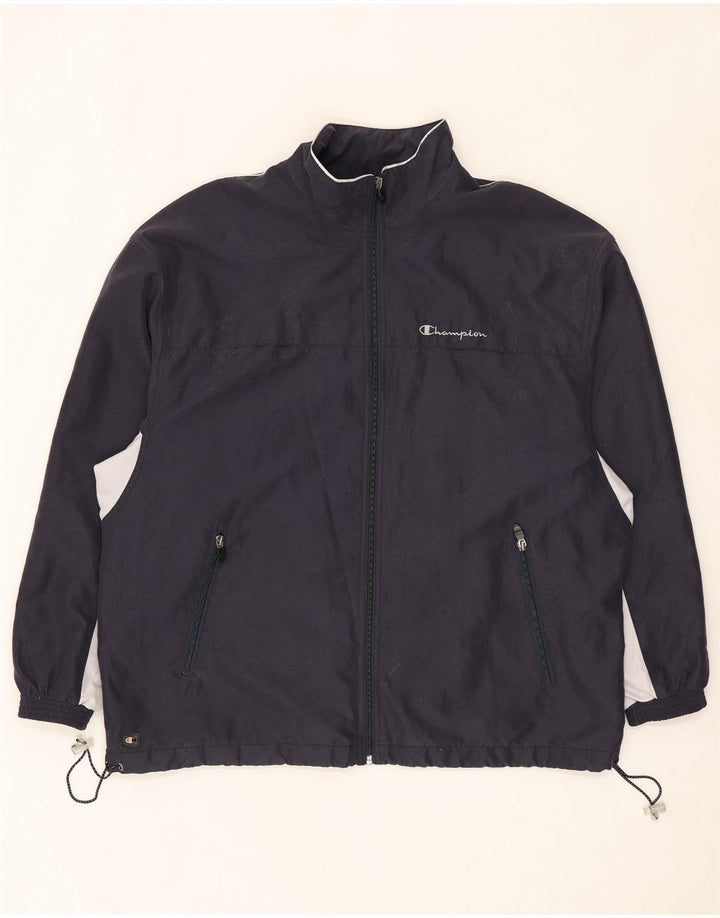 Jaqueta masculina de agasalho Champion grande poliéster colorblock azul marinho
