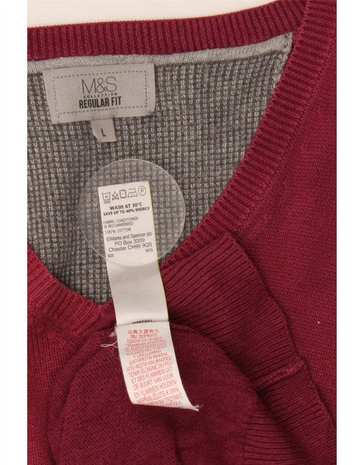 Suéter masculino Marks & Spencer com ajuste regular e decote em V, grande Borgonha