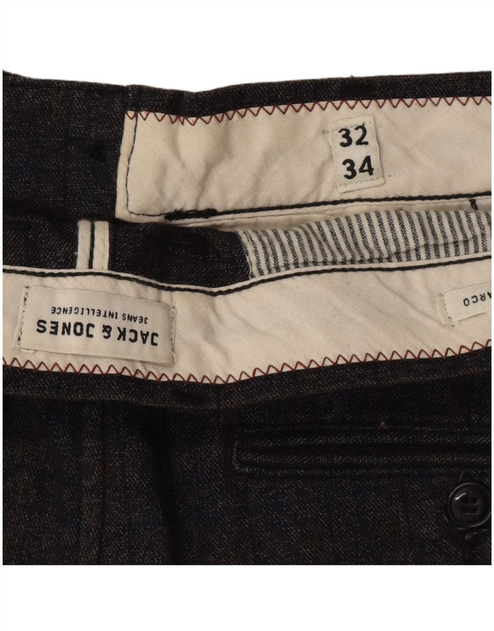 Calça masculina Jack & Jones Marco Slim casual W32 L34 cinza xadrez poliéster