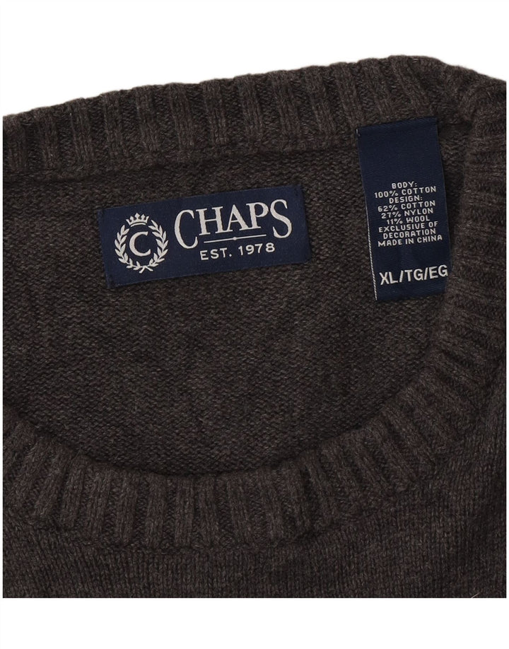 Suéter masculino CHAPS com gola redonda XL cinza Fair Isle algodão