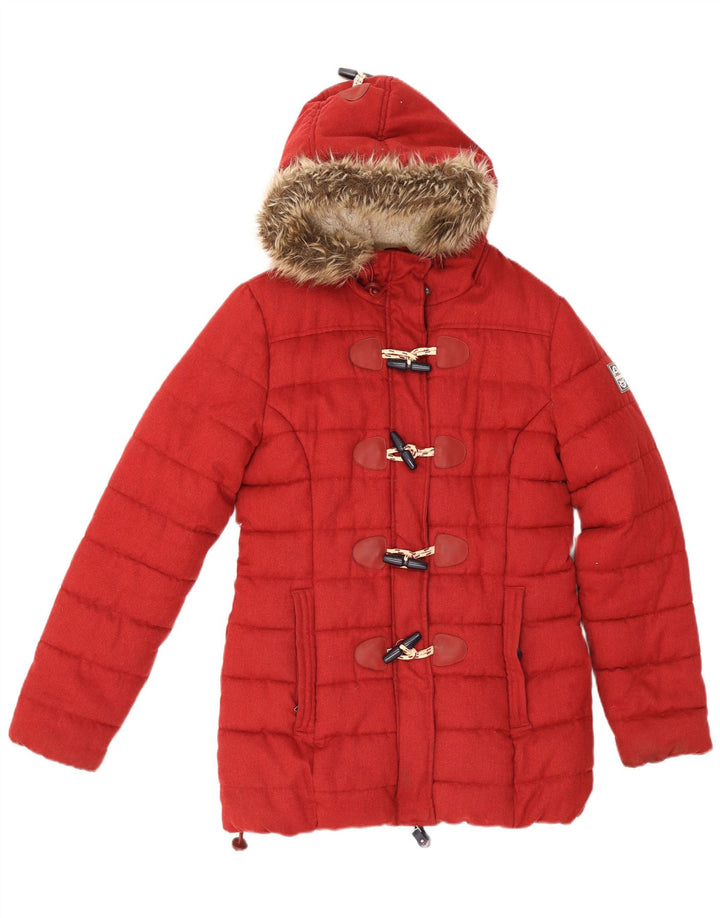 Casaco acolchoado com capuz feminino Superdry UK 16 grande poliéster vermelho