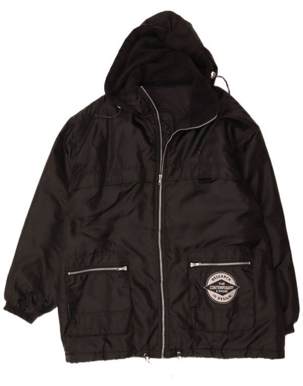 Jaqueta acolchoada com capuz masculina vintage UK 42 XL poliamida preta