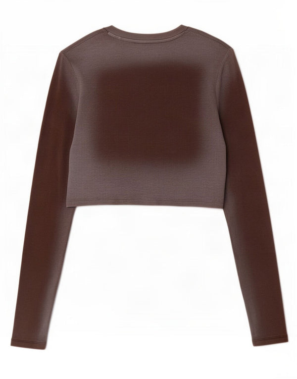 Top cropped feminino Zara manga comprida Reino Unido 12 algodão colorblock marrom médio
