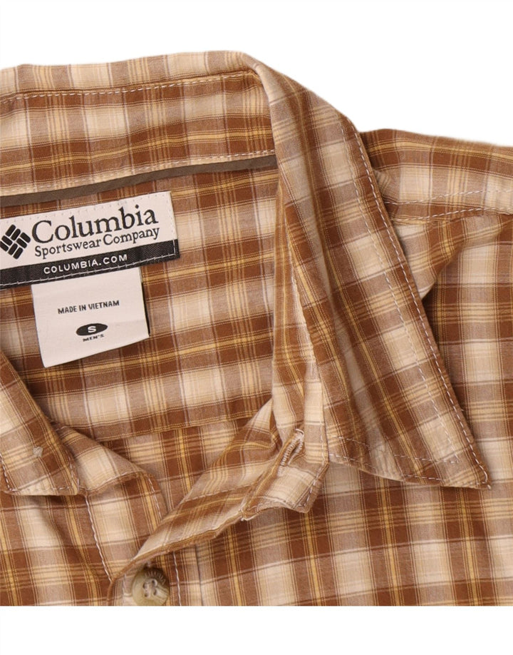 Camisa masculina Columbia pequena xadrez marrom algodão