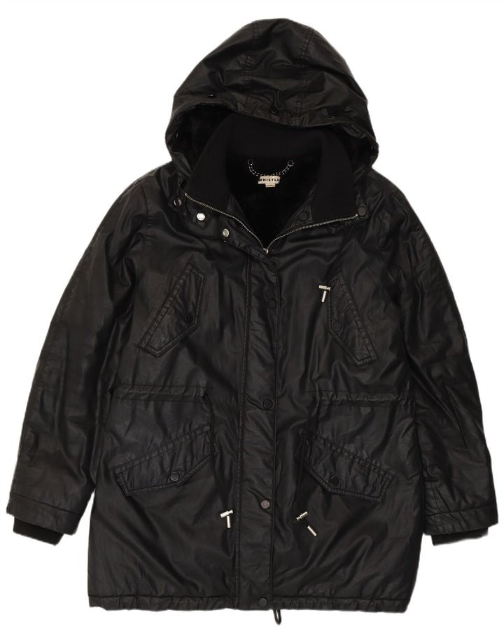 Jaqueta feminina Sherpa Parka com capuz grande Whistle Reino Unido 10 pequena preta