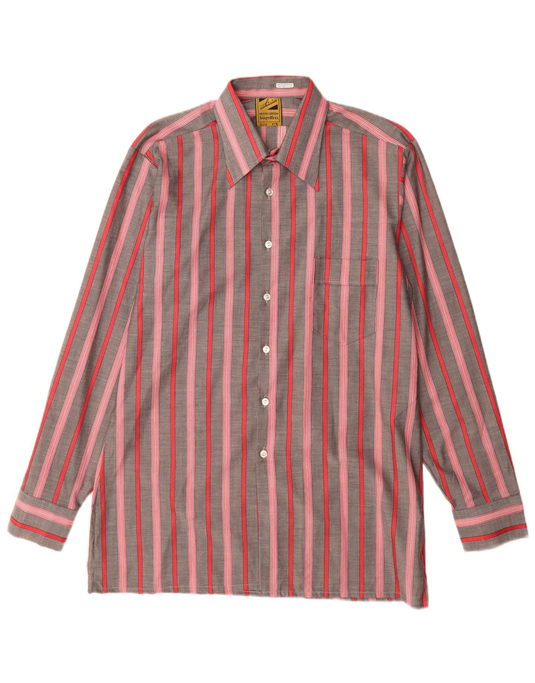 Camisa masculina Bugelfrei tamanho 40 algodão listrado cinza médio