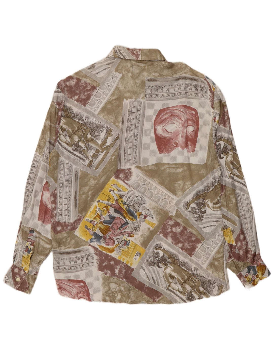 Camisa masculina vintage pequena cáqui patchwork viscose