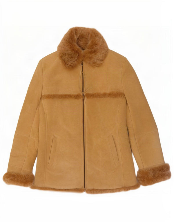 Jaqueta feminina Shearling Jones New York Reino Unido 10 couro bege pequeno