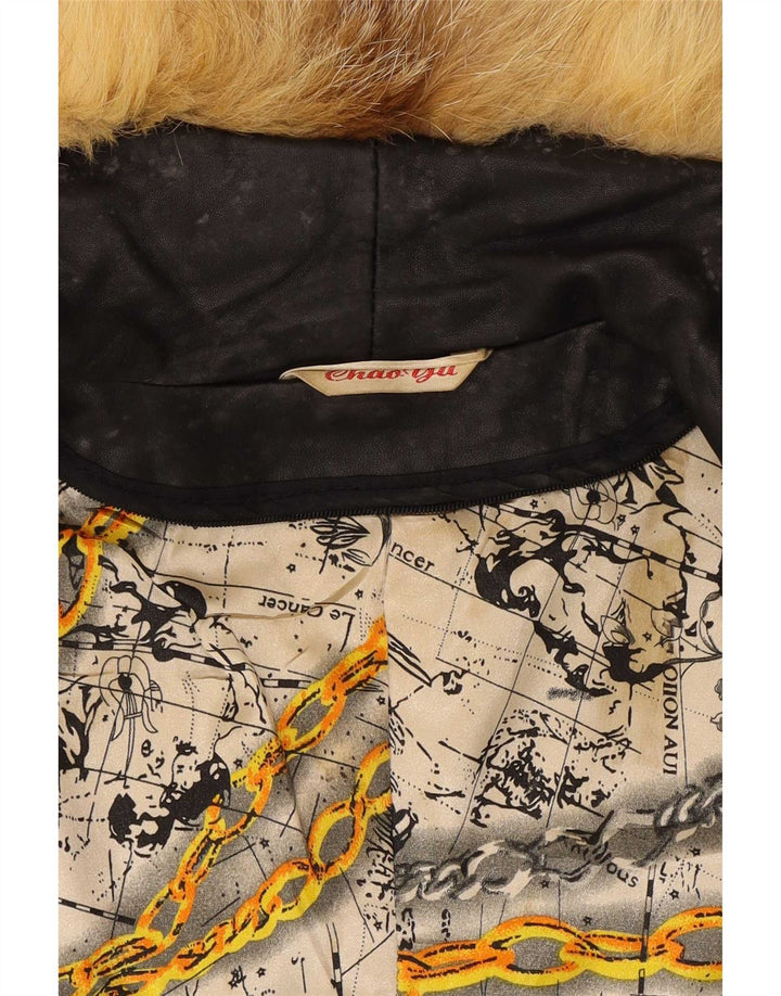 Jaqueta de couro feminina vintage UK 12 média preta