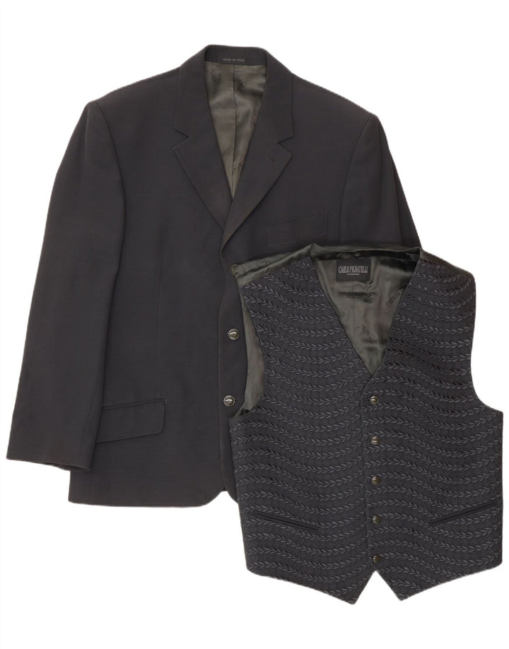 Conjunto masculino de 3 botões e 2 peças Carlo Pignatelli IT 52 XL azul marinho acetato
