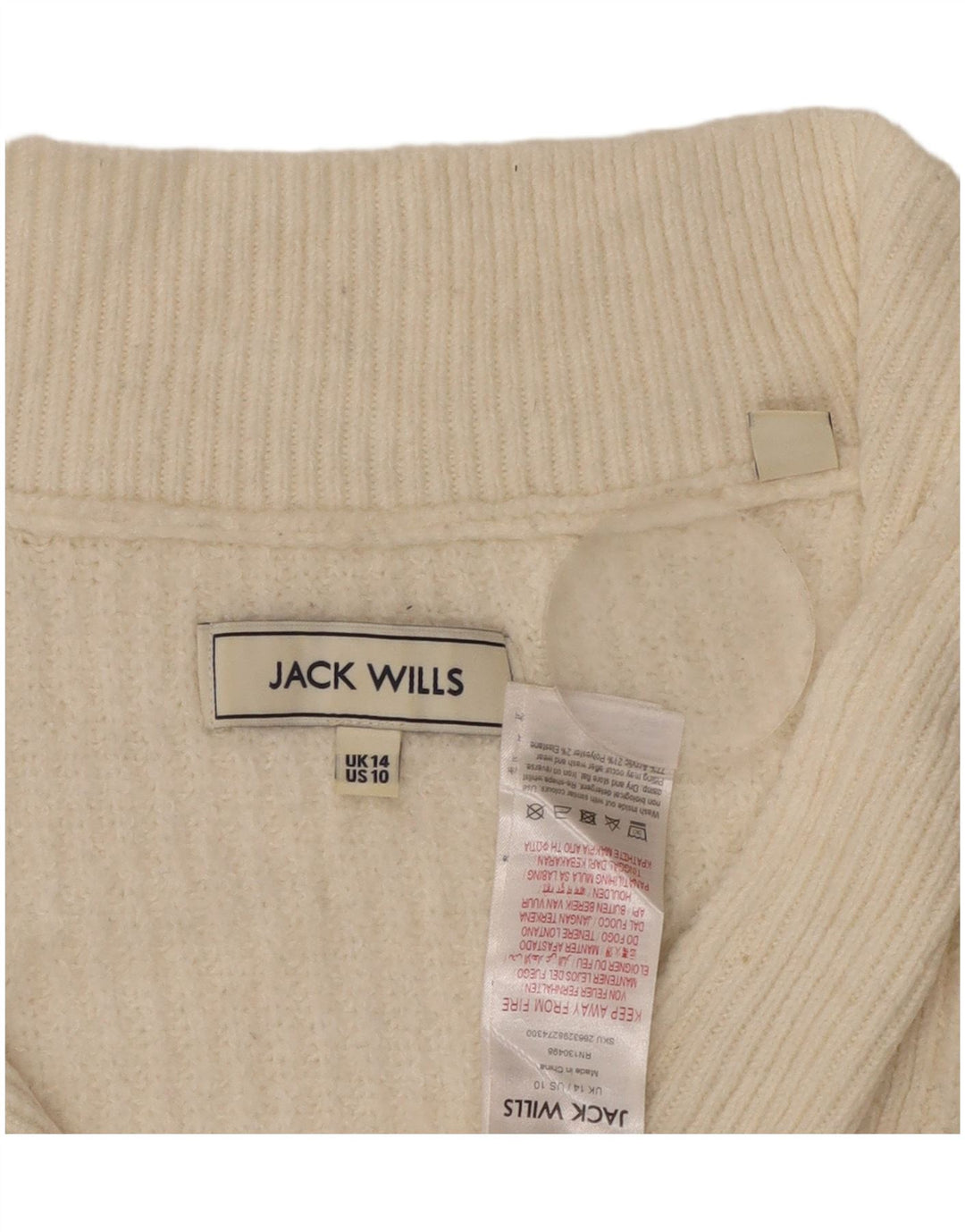 Suéter feminino Jack Wills com zíper e gola em acrílico UK 14 grande off white