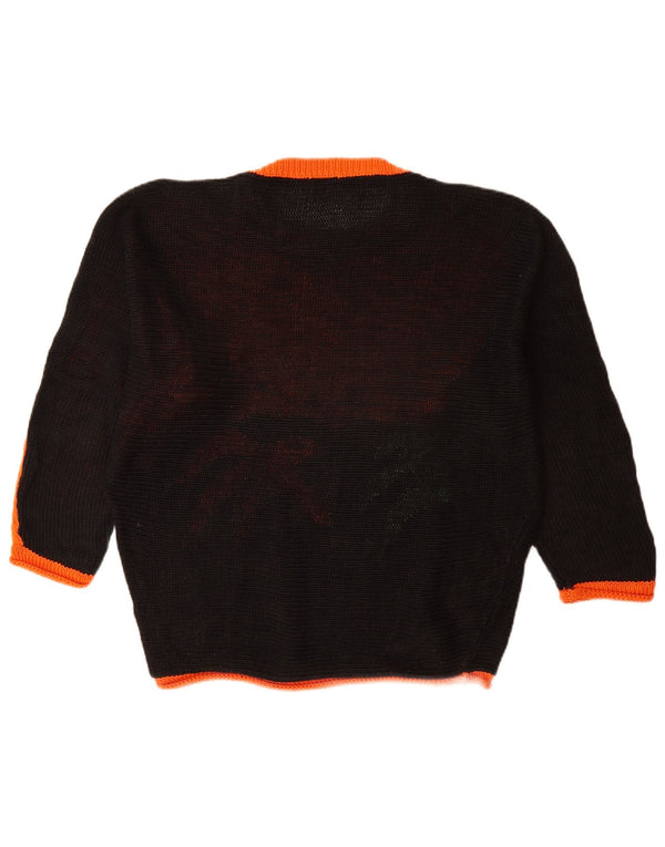 Suéter feminino vintage com gola redonda Reino Unido 16 grande bloco colorido laranja