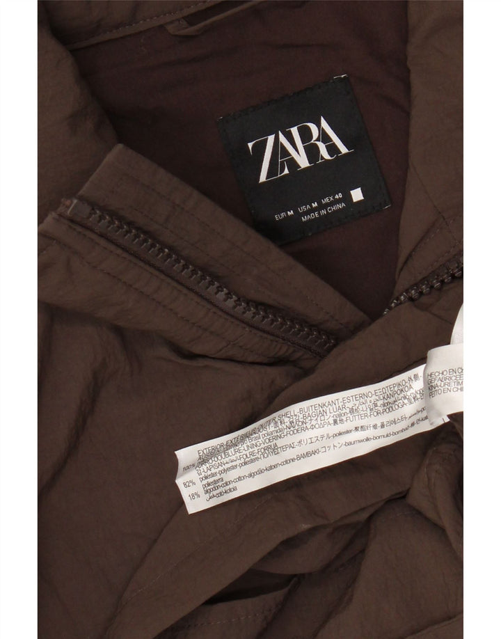 Jaqueta utilitária masculina Zara com capuz Reino Unido 38 Nylon marrom médio