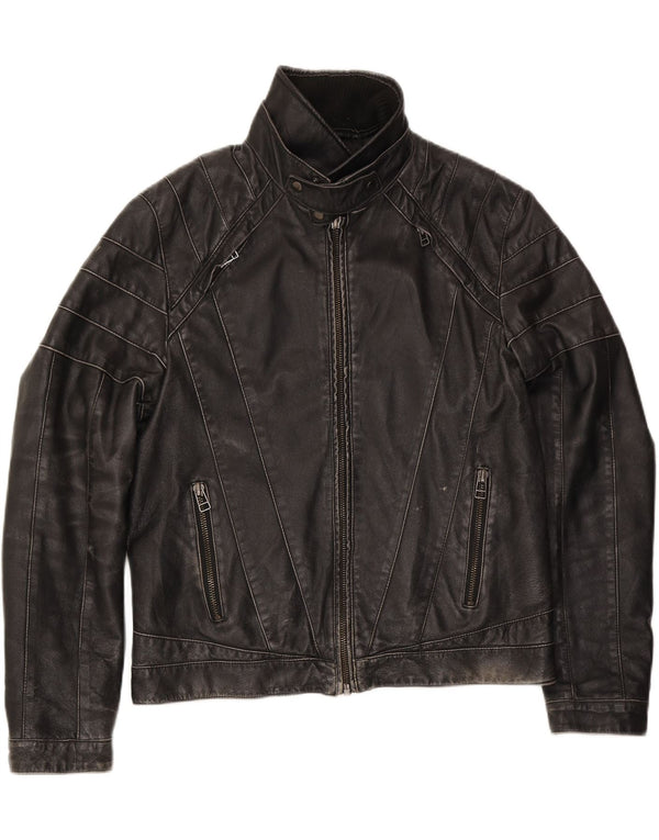 Jaqueta de couro vintage masculina para motociclista UK 42 XL couro preto