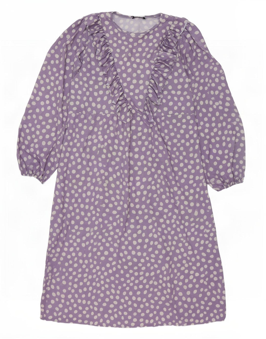 Zara Vestido maxi feminino oversized com babados na frente Reino Unido 10 pequeno roxo manchado