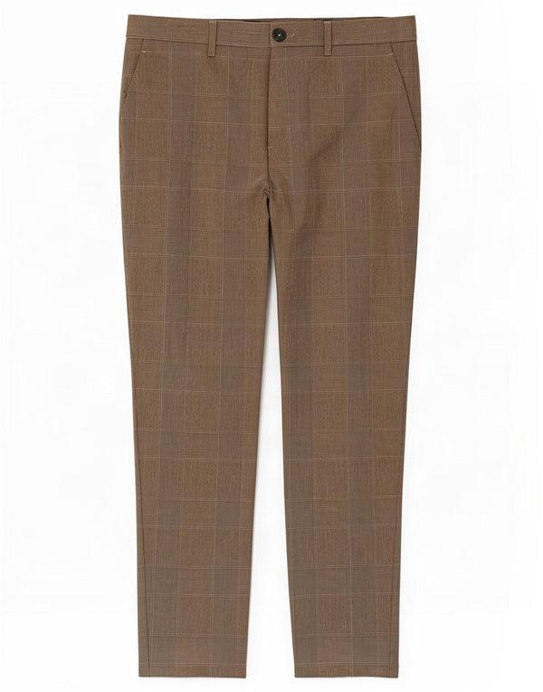 Zara Mens Slim Chino Calças EU 42 Grande W32 L29 Marrom Houndstooth