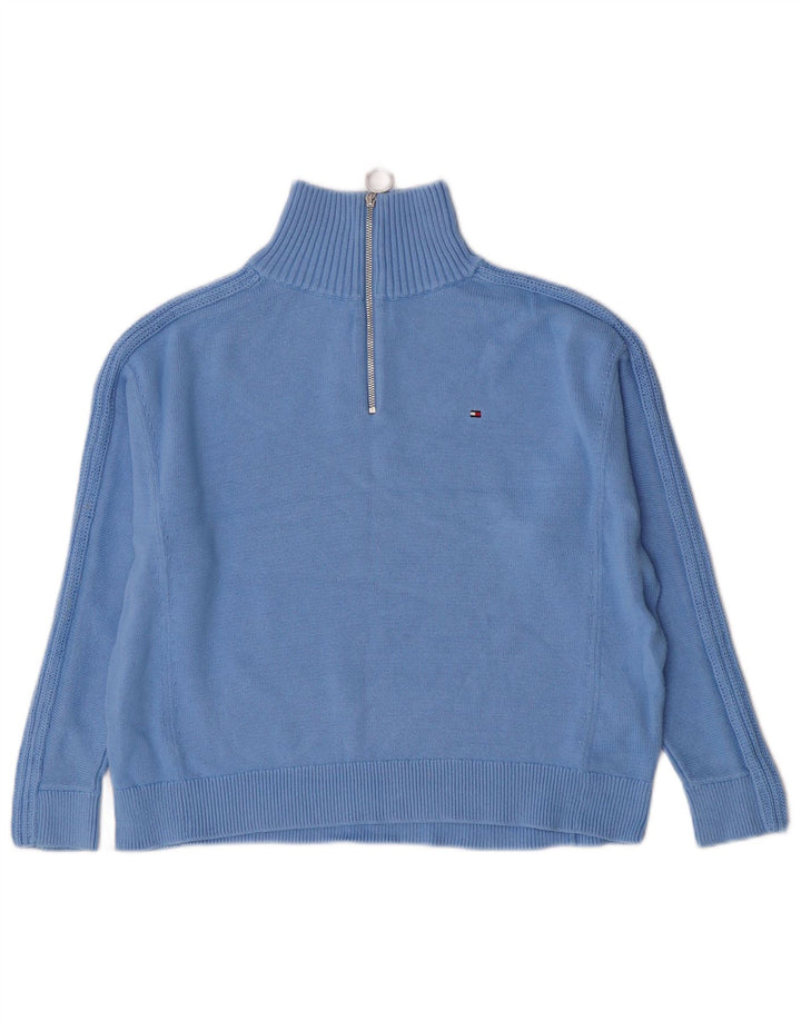 Suéter feminino Tommy Hilfiger com zíper e gola grande, tamanho 10, azul pequeno