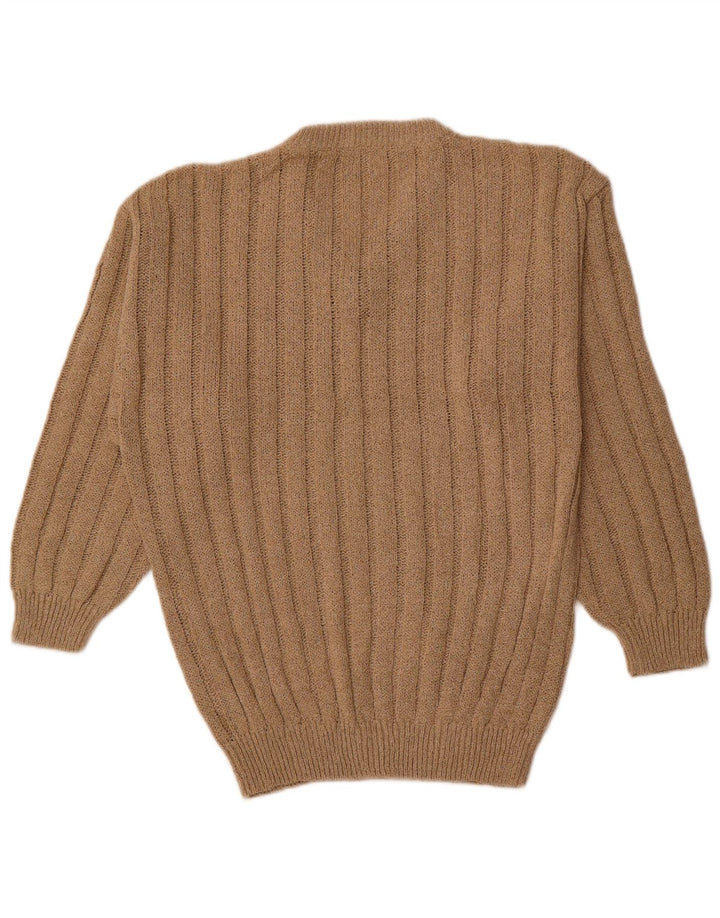Suéter masculino VINTAGE com decote em V de algodão marrom médio