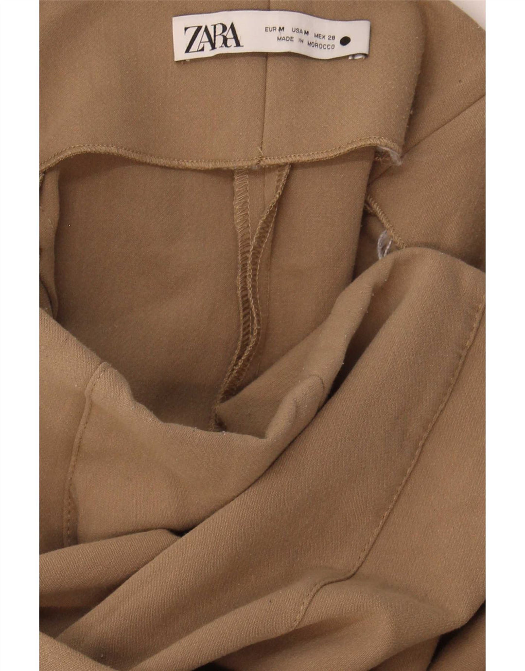 Calça feminina Zara com perna larga cortada média W29 L25 bege