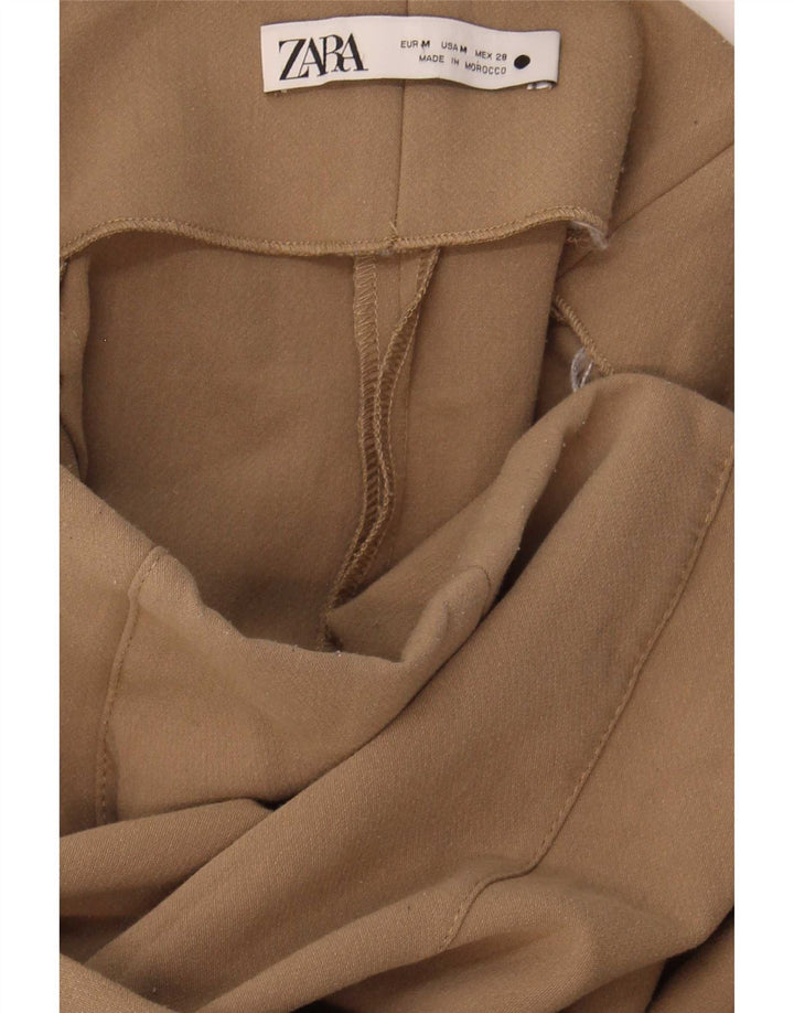 Calça feminina Zara com perna larga cortada média W29 L25 bege