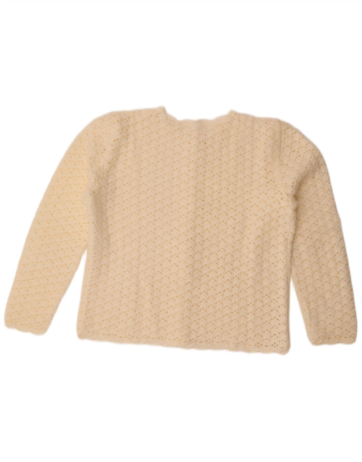 Suéter Cardigan Feminino Vintage UK 14 Grande Branco