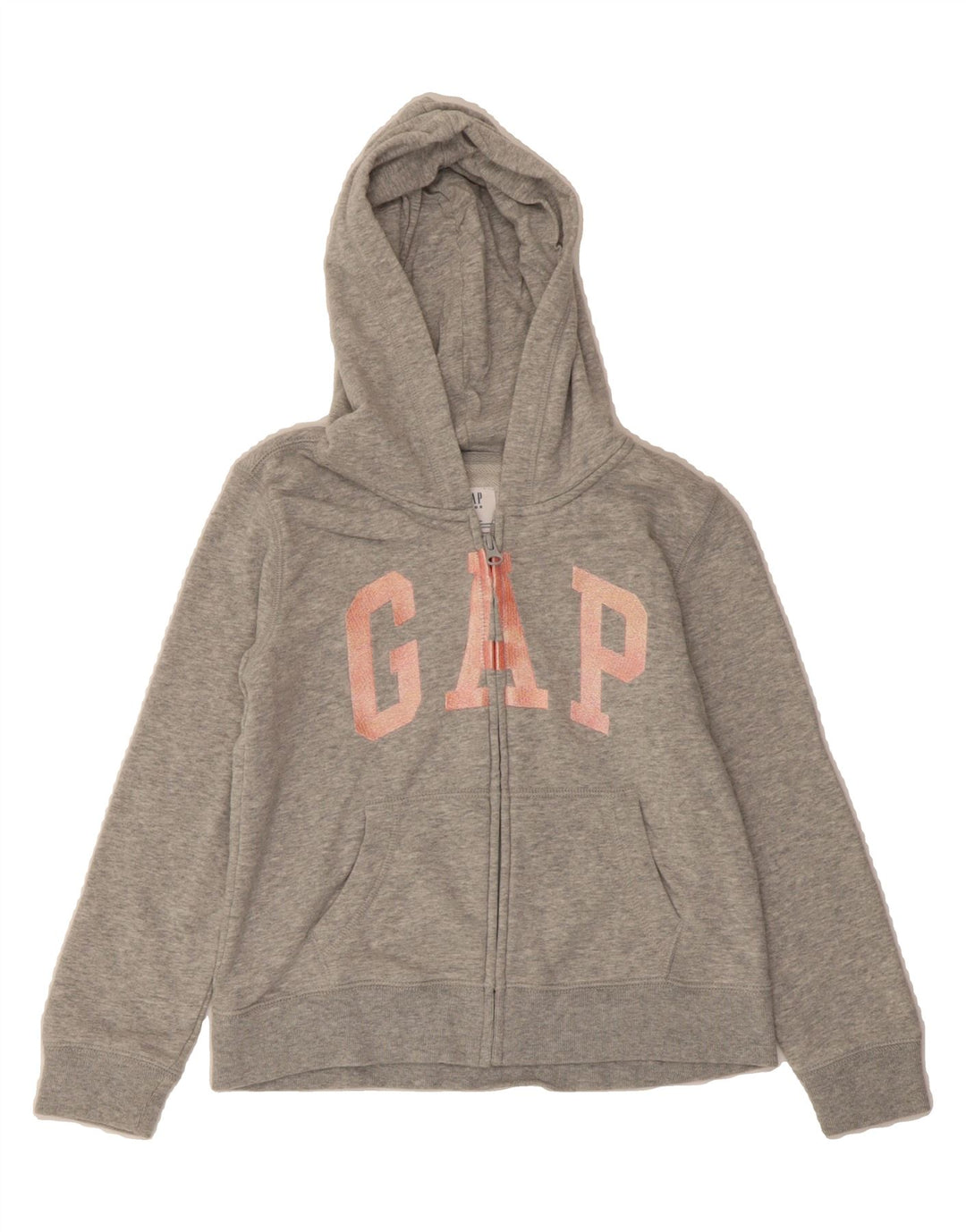GAP Girls Graphic Zip Hoodie Sweater 7-8 Years Medium  Grey Cotton Vintage Gap and Second-Hand Gap from Messina Hembry 