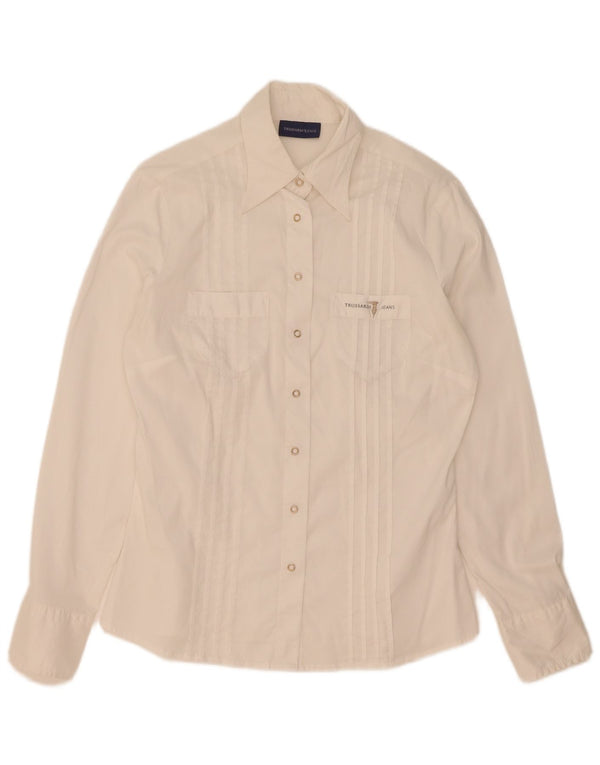 Camisa feminina Trussardi Jeans UK 14 grande algodão branco