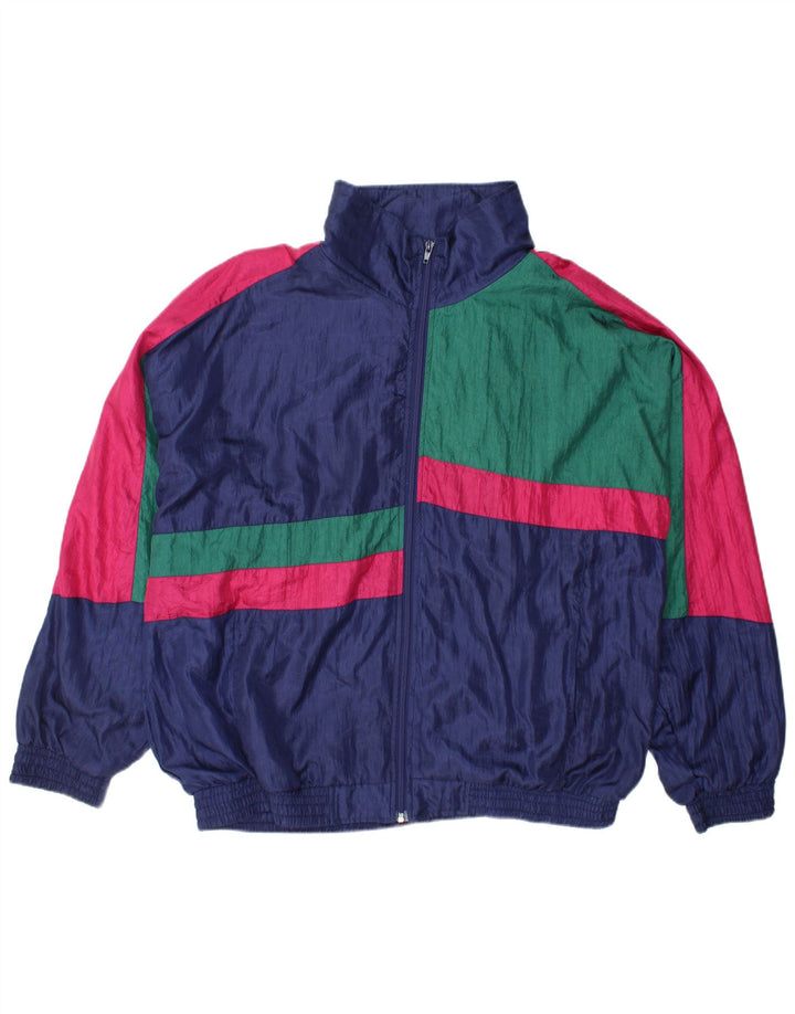 Jaqueta vintage masculina de agasalho grande azul marinho Colourblock nylon