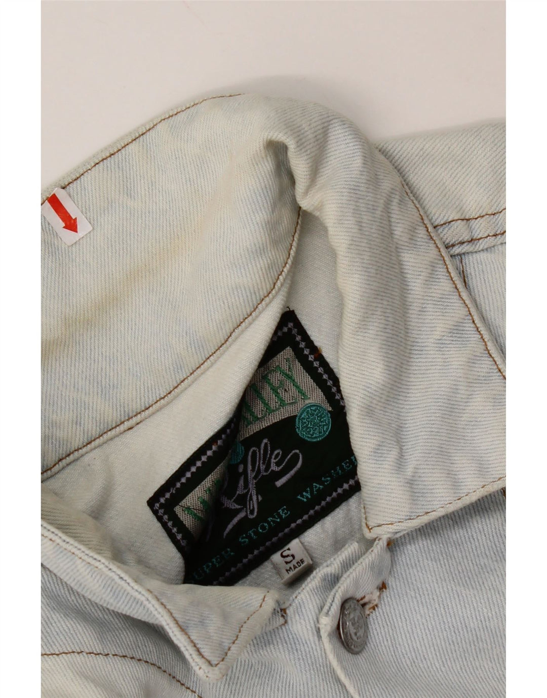 Jaqueta jeans feminina RIFLE de grandes dimensões UK 10 algodão azul pequeno